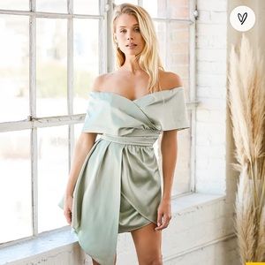 LULUS: Sage Satin Dress